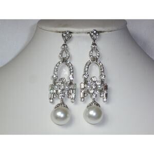 Bridal Art Deco Rhinestone Dangle Crystal Drop Wedding Gatsby Flapper earrings